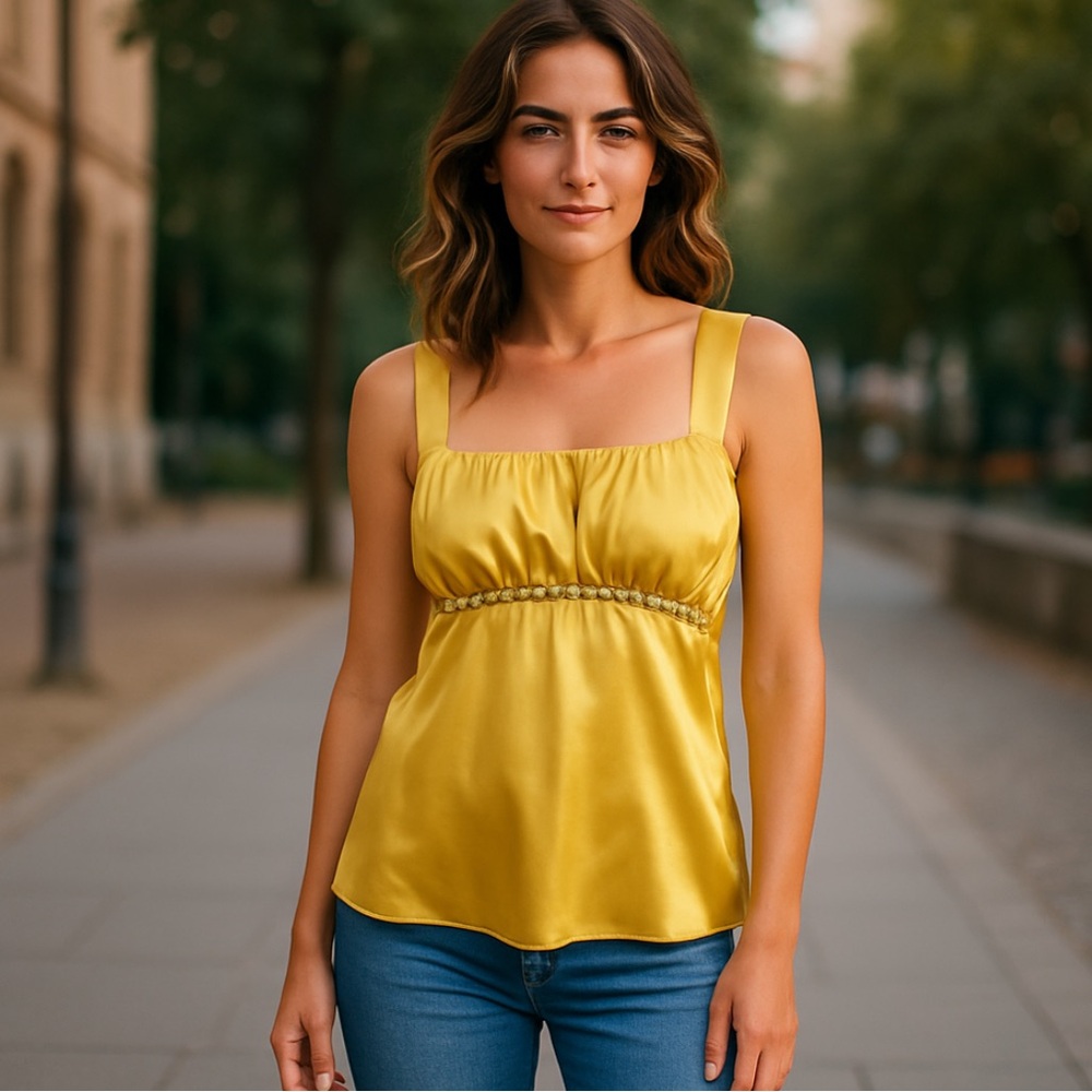 Bwear Yellow Ruched Fitted Tank Top XL